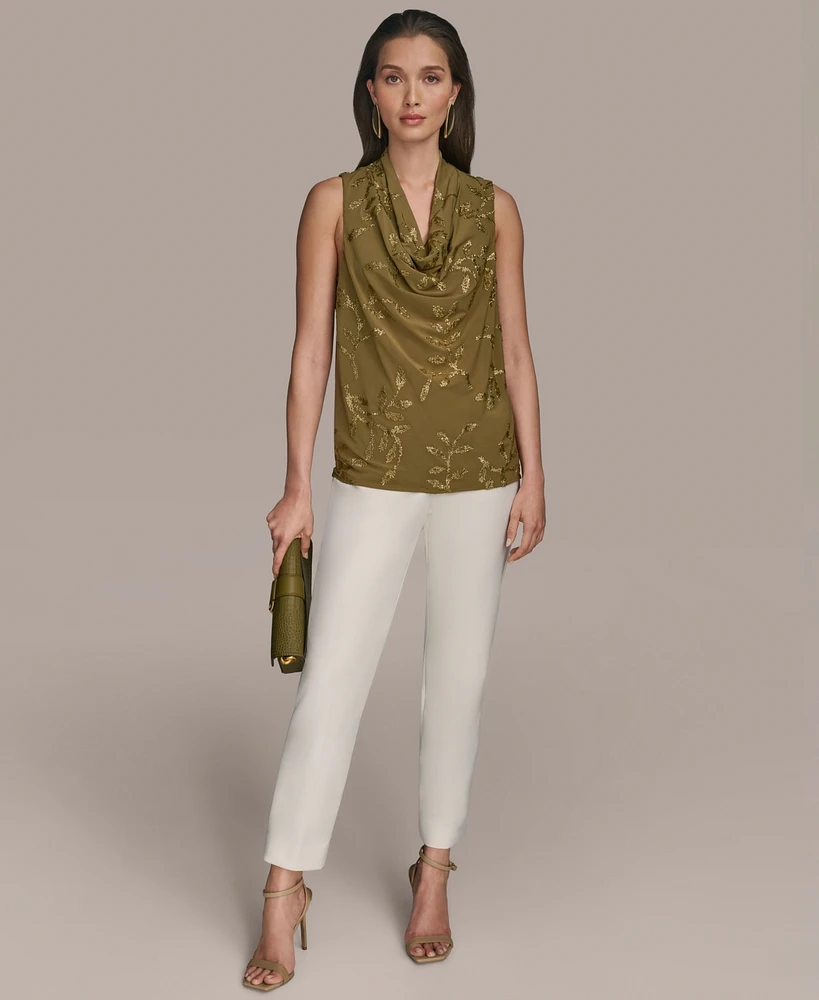 Donna Karan New York Women's Sleeveless Embellished Cowlneck Blouse