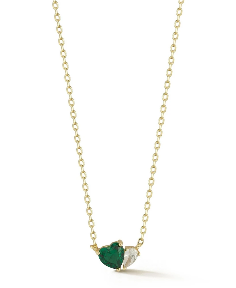 Rachel Zoe 14K Gold Plated Sterling Silver Dainty Two-Stone Heart Necklace