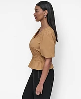 Dkny Women's V-Neck Puff-Sleeve Peplum Top