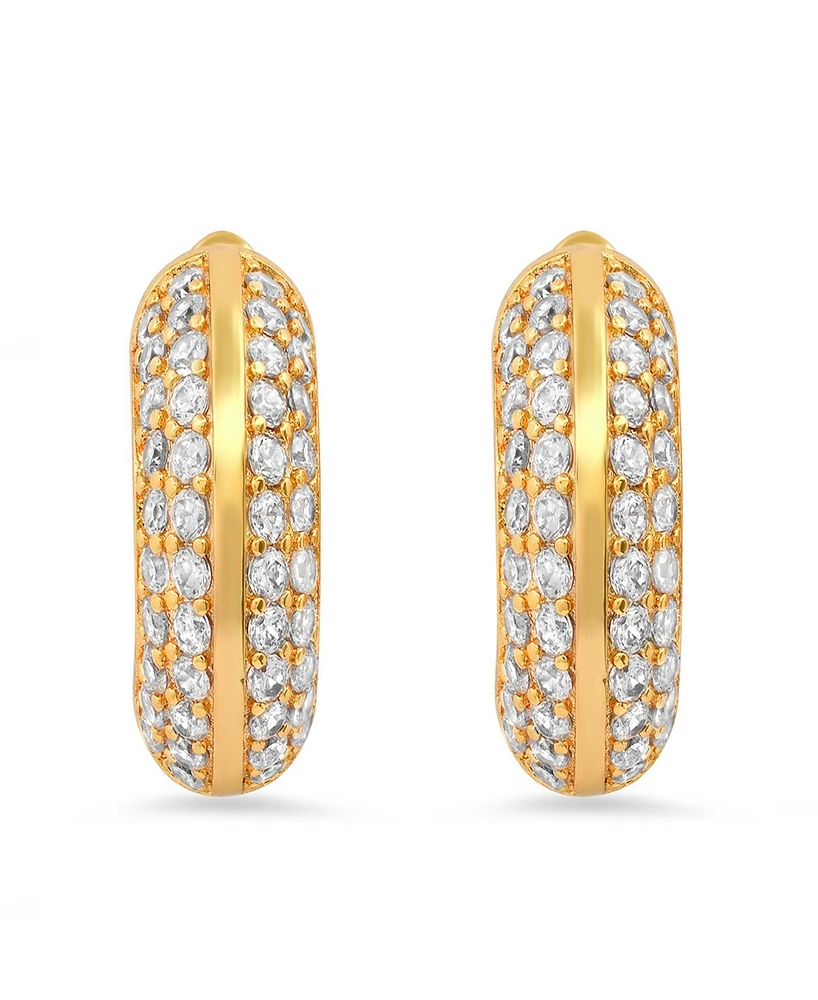 Steeltime Women's 18K Gold Plated Brass Simulated Diamonds Hoop Earrings