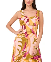 Vince Camuto Women's Printed Square-Neck Smocked-Back Sleeveless Maxi Dress