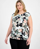 Kasper Plus Floral-Print Side-Tie Top