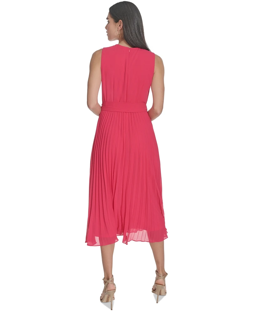 Jessica Howard Petite Chiffon Tie-Waist Pleated Midi Dress