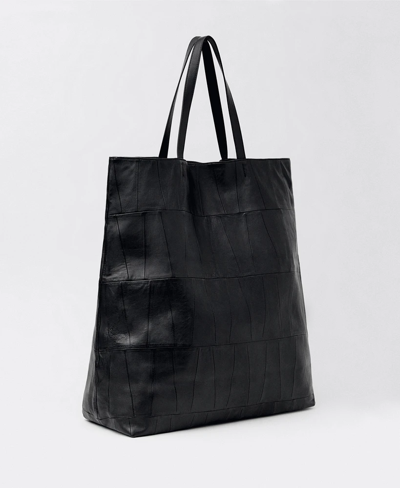 Mango Women's Patchwork Leather Shopper Bag
