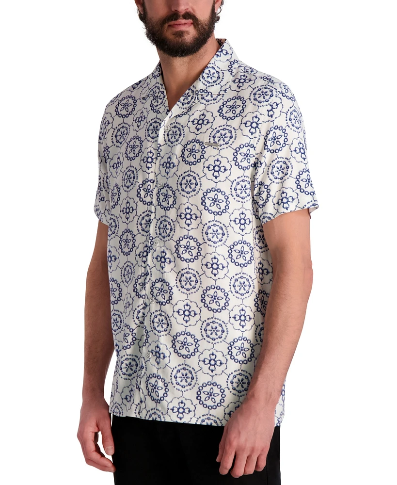 Karl Lagerfeld Paris Men's Medallion Print Pattern Short-Sleeve Shirt