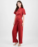 Anne Klein Women's Pull On High Rise Belted Wide Leg Satin Pants