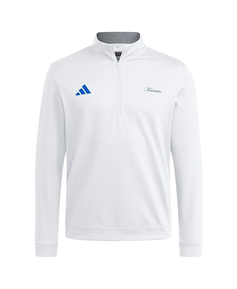 Adidas Men's White Kansas Jayhawks Elevated Quarter-Zip Jacket