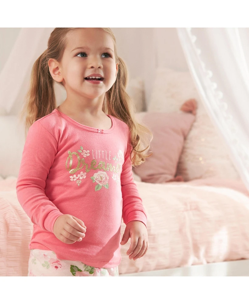Gerber Toddler Girls 4-Piece Snug Fit Cotton Pajamas, Rose, 3T