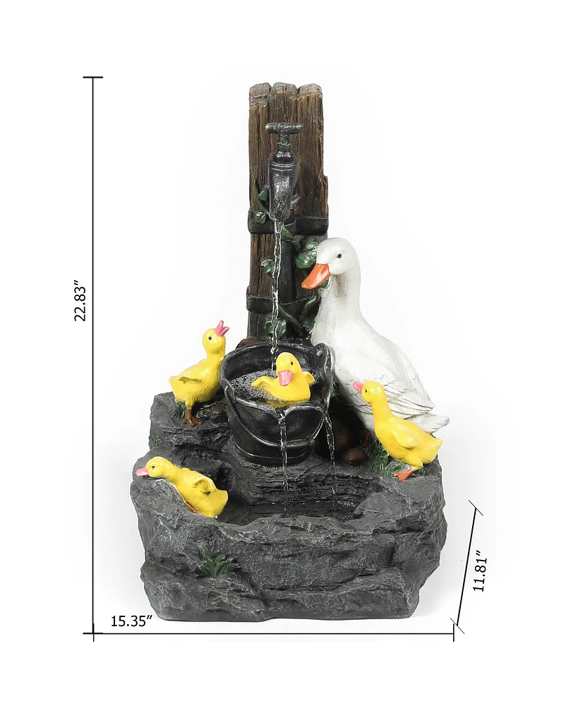 LuxenHome Resin Duck Family Bath Patio Fountain