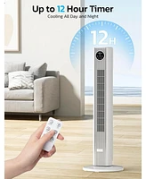 Cowsar Tower Fan for Bedroom, 90° Oscillating with 12H Timer, 37”Standing Fans Remote, Bladeless 4 Modes & 3 Speeds