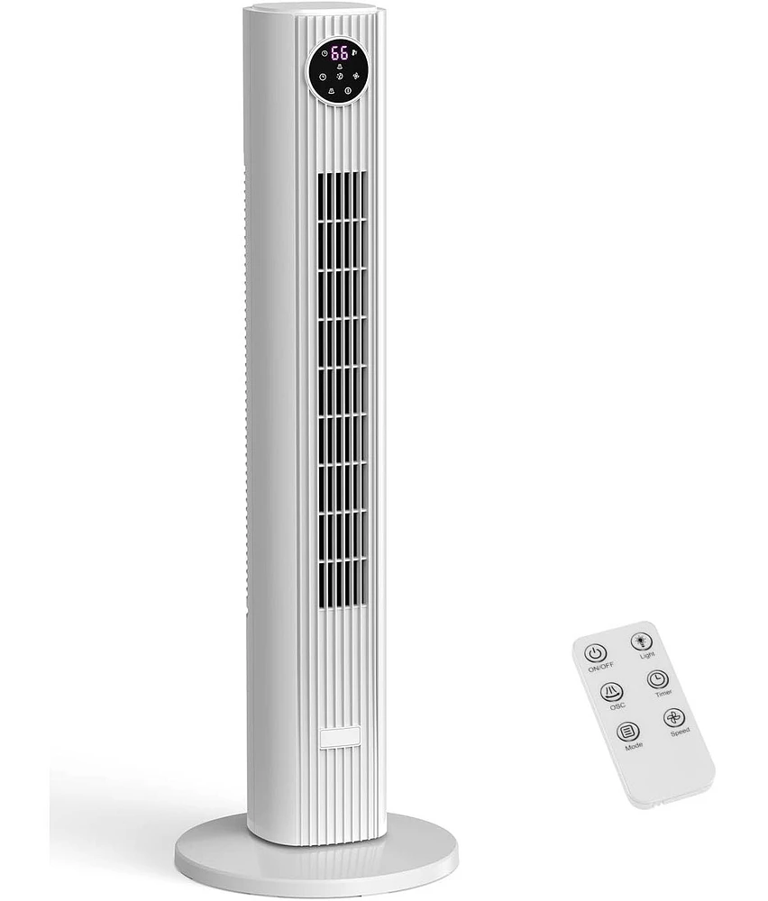 Cowsar Tower Fan for Bedroom, 90° Oscillating with 12H Timer, 37”Standing Fans Remote, Bladeless 4 Modes & 3 Speeds