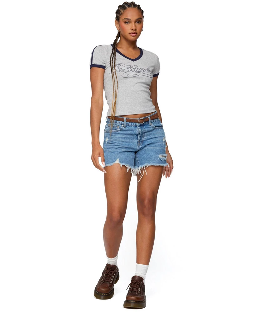 Edikted Women's Los Angeles Contrast T Shirt