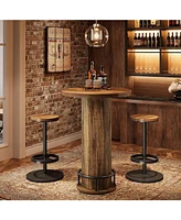 Tribesigns Round Bar Table with 2 Chairs, Industrial Bistro Sets with 2 barstools, Pub Cocktail Table with Metal Ring Footrest for Kitchen Nook, Apart