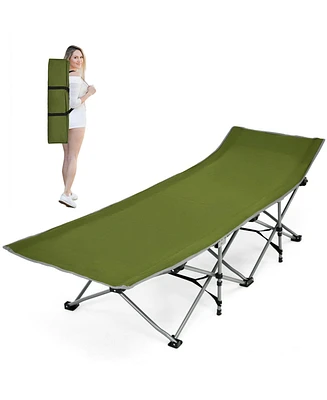 Folding Camping Cot with Side Storage Pocket Detachable Headrest