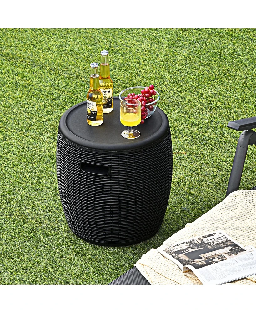 9.5 Gallon 4-in-1 Patio Rattan Cool Bar Cocktail Table Side