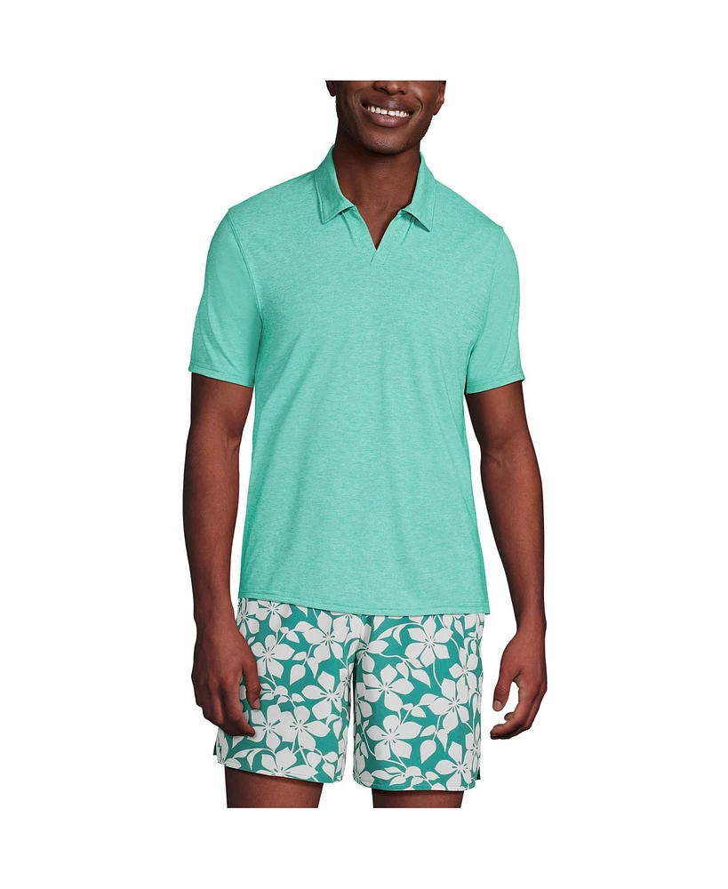 Lands' End Men's Upf 50 Short Sleeve Johnny Collar Polo Rash Guard Shirt
