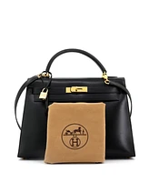 Pre-Owned Hermes Kelly 32 Handbag Black Box Calf with Gold Hardware
