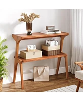 Tribesigns Narrow End Table for Living Room, 2-Tier Slim Sofa Side Table with Solid Wood Legs, Bedside Table, Nightstand for Bedroom
