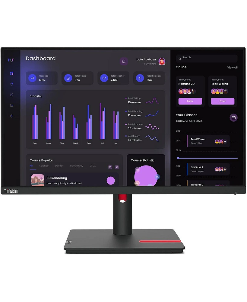 Lenovo ThinkVision T24i-30 23.8" 16:9 Full Hd Ips Wled Lcd Monitor, Raven Black
