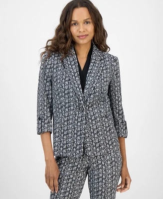 Ak Anne Klein Women's Printed Cool Crepe One-Button Jacket