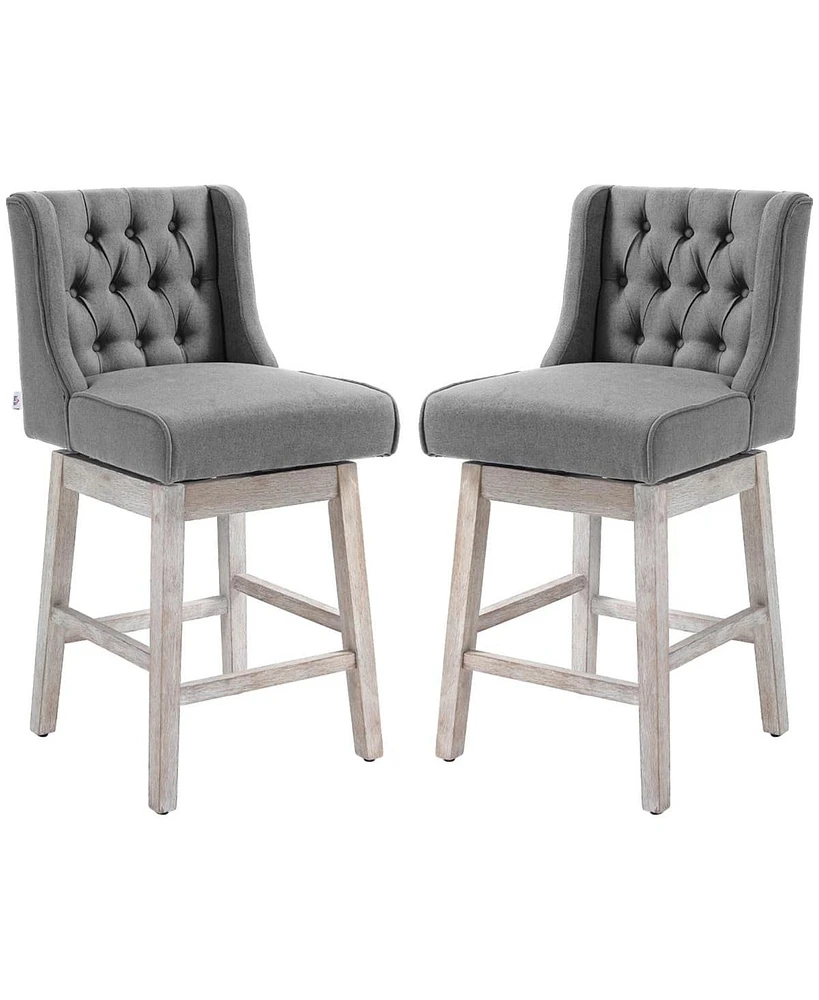 Set of 2 Counter Height Swivel Bar Stools with 27 Inch Seat Wingback Design and Tufted Backrest Solid Wood Frame and Footrest for Kitchen Island-The P
