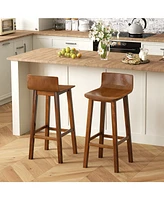 29 Inch Wood Bar Stools Set of 2 with Solid Back and Seat