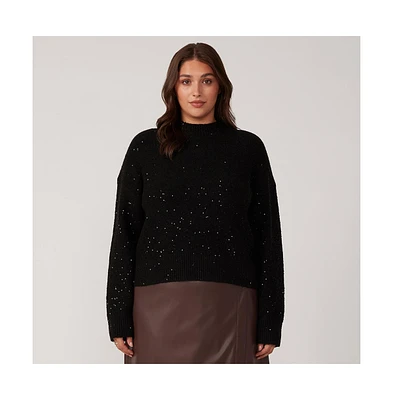 Night Sparkle Black Metallic Crew Neck Sweater Knit