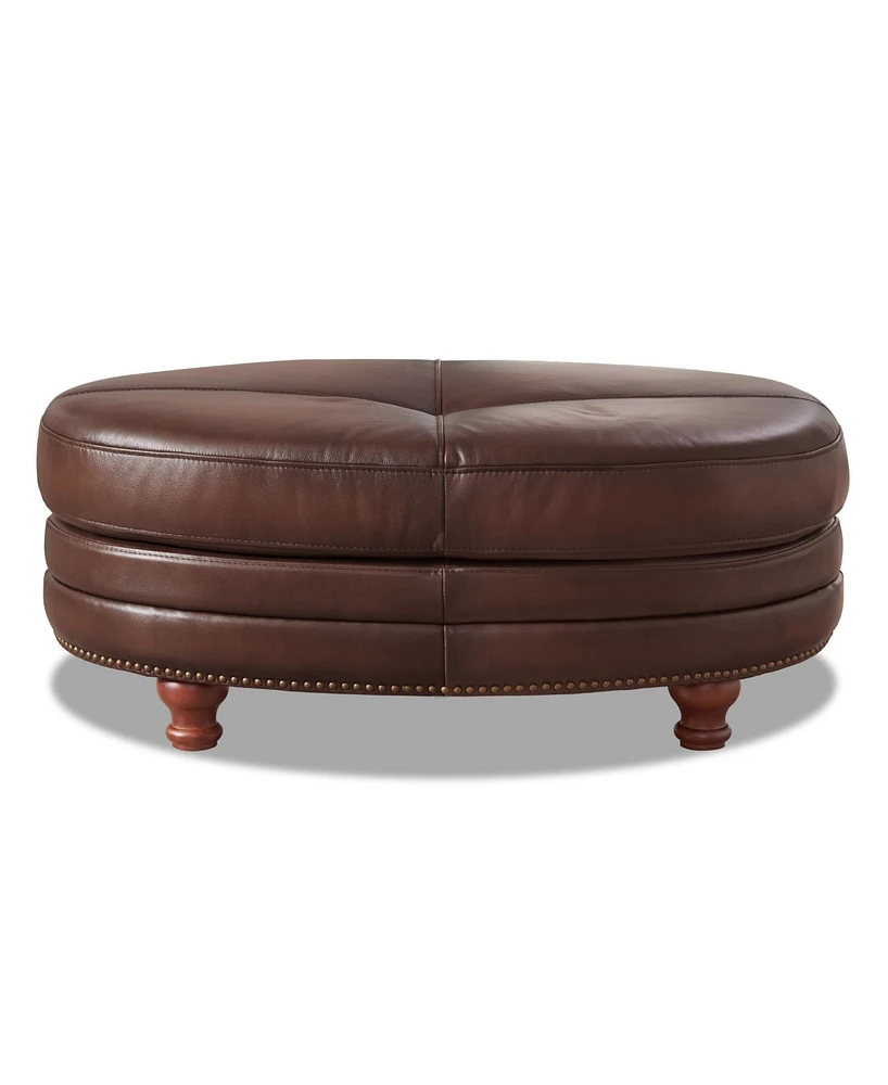 Hydeline Belfast 42" Top Grain Leather Oval Ottoman