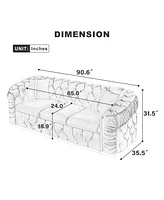 90.6" Velvet Button Tufted Chesterfield Sofa - Black