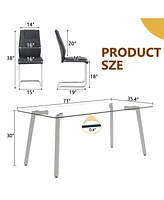 71" Rectangular Glass Table & 8 Black Pu Chairs