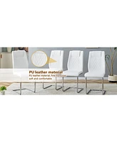 71" Rectangular Glass Table & 6 White Pu Chairs