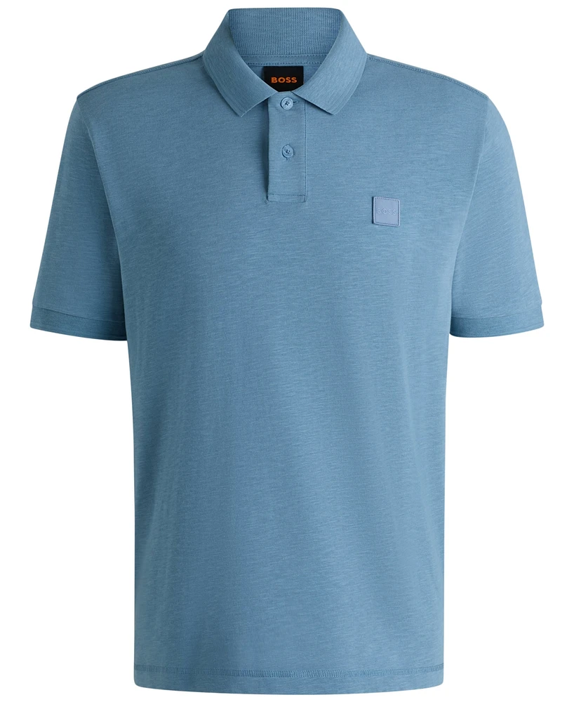 Boss by Hugo Men's Logo Badge Slub Cotton-Linen Polo Shirt