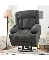 Power Lift Recliner Chair, Extended Footrest, Cup Holders - Dark Gray