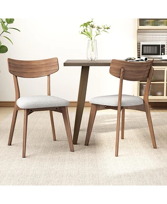 Mid-Century Walnut Finished Frame Upholstered Dining Chairs (Set of 2) (Dark Grey