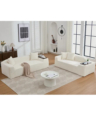 2 Piece Boucle Cloud Sofa Set, Upholstered Sofa Set, Modern 3 Seater and 2 Seater Sofa with Mdf End Table for Living Room, Apartment,3+2 couch,Boucle,