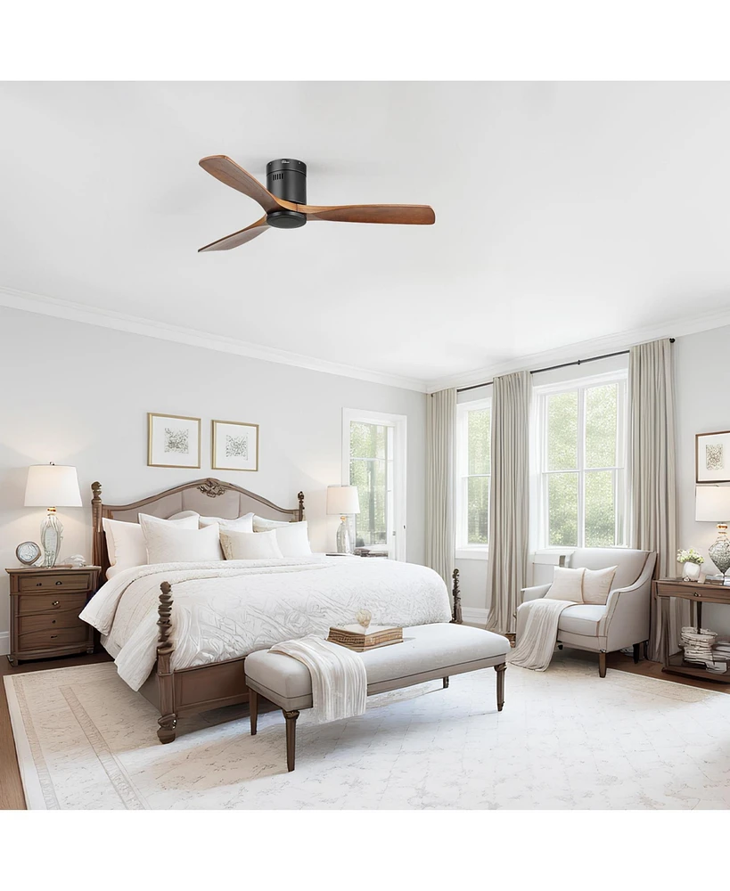 52'' Modern 3 Solid Wood Blade Ceiling Fan with 6-speed Remote Control and Forward Reverse Rotation Function for Indoor