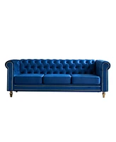 Chesterfield Velvet Sofa 84.65 inch for Living Room Blue Color