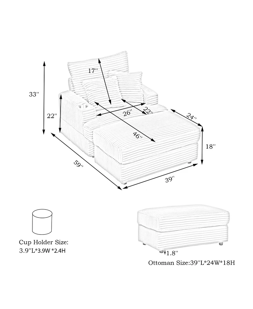 39-inch Spring upholstered armchair and Ottoman set