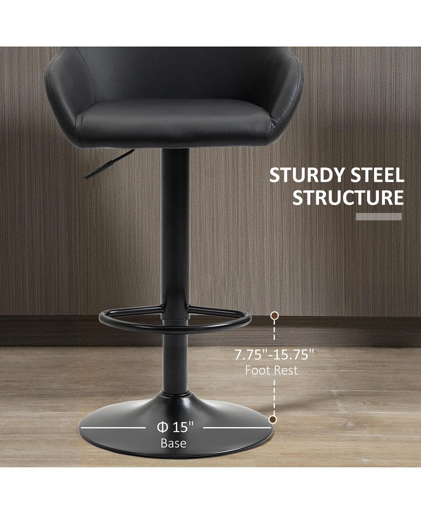 Streamdale Furniture Adjustable Bar Stools, Swivel Counter Height Barstools with Footrest and Back, Pu Leather and Steel Round Base, for Kitchen Count