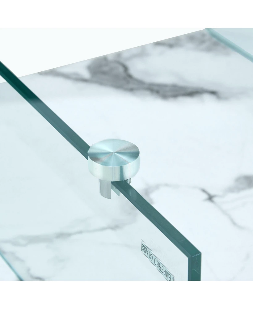 Modern Two-Tier Coffee Table: Clear Glass and Marble