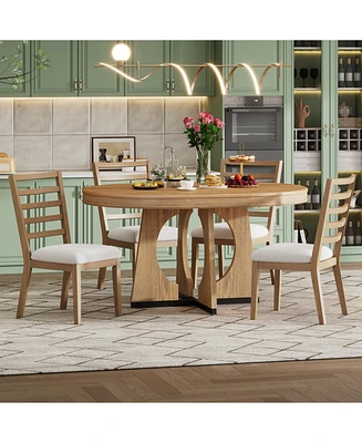 5-Piece Retro Rustic Functional Dining Set Unique Geometric Design