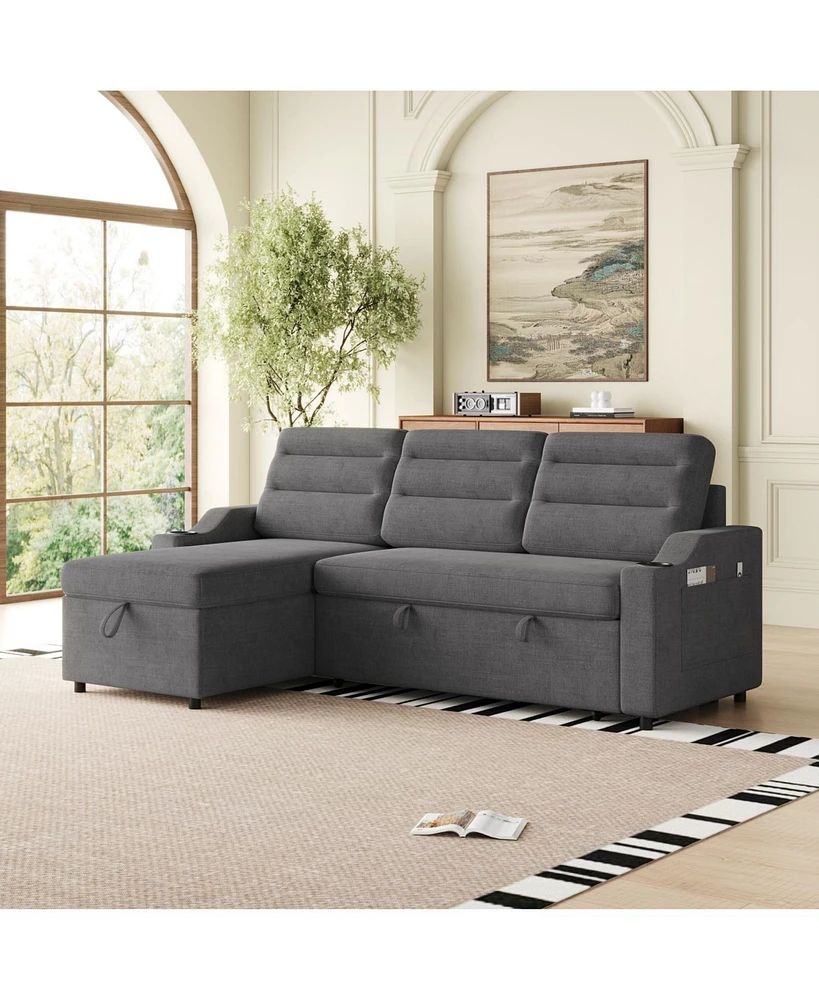 83" Convertible Sofa Bed with Storage, Recliner