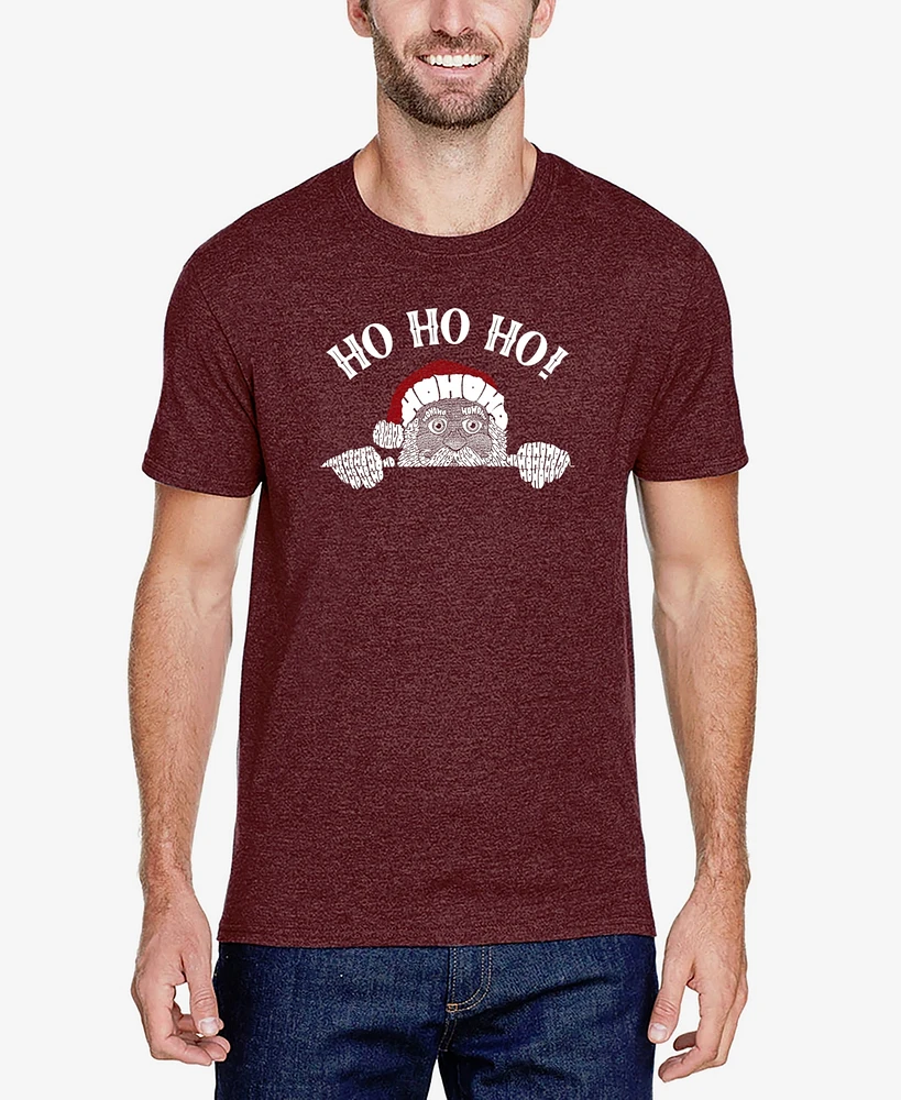La Pop Art Men's Peeking Santa Premium Blend Word T-Shirt