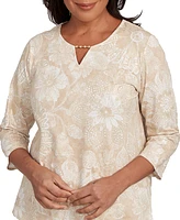 Alfred Dunner Petite Catalina Island Textured Floral Foil Accent Top