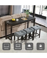 4-Piece Bar Table Set with Outlet and Padded Stools for Living and Dining Rooms