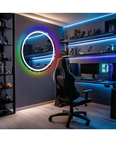 Luvodi 31.5 x 31.5 In Round Lighted Bathroom Mirror with Bluetooth, Front-lit Lights and Rgb Backlight