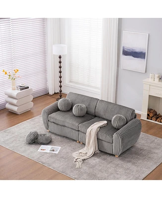 84" Grey Corduroy Sofa Couch