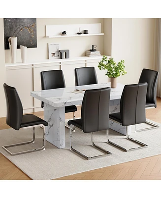 White Marble Table & Black Pu Chairs