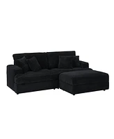 82 inches black corduroy sofa, storage feet +4 throw pillows, create a living room, office fashion new darling!