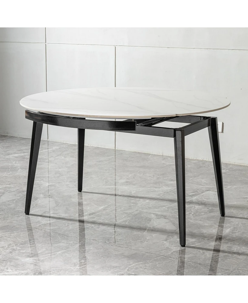 33.5" to 51.2" Extendable Sintered Stone Material Round White Dining Table